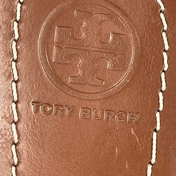 Tory Burch Sandal Women 8 Blue Mini Miller Leather Lizard-Print Thong Block Heel - Picture 9 of 10